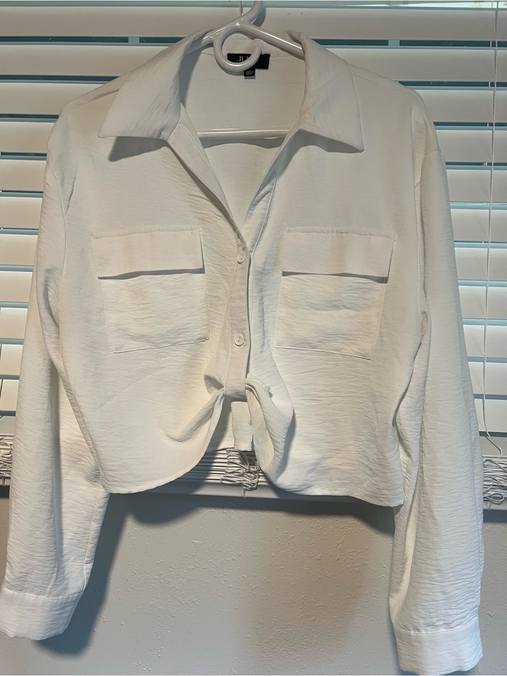 Classic White Tie-Hem Long Sleeve Shirt Dress